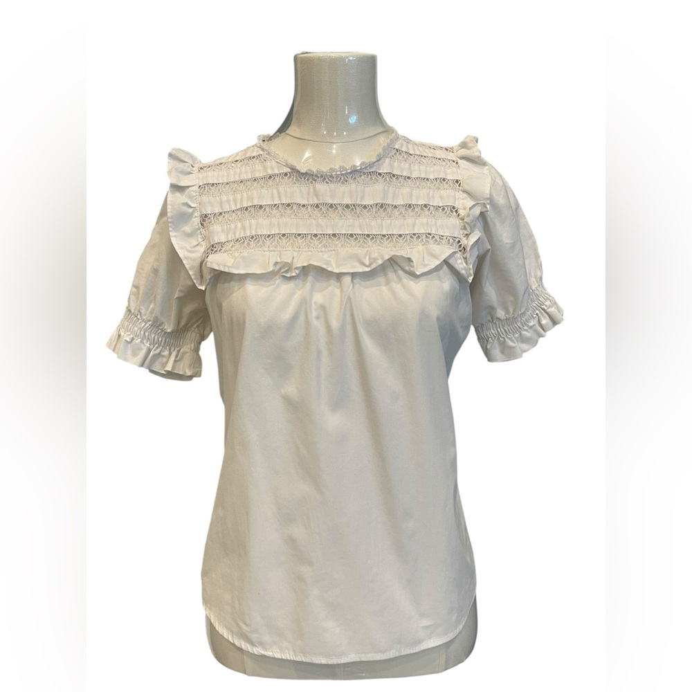Emilia Collection Elegant Ruffled White Blouse Size.S